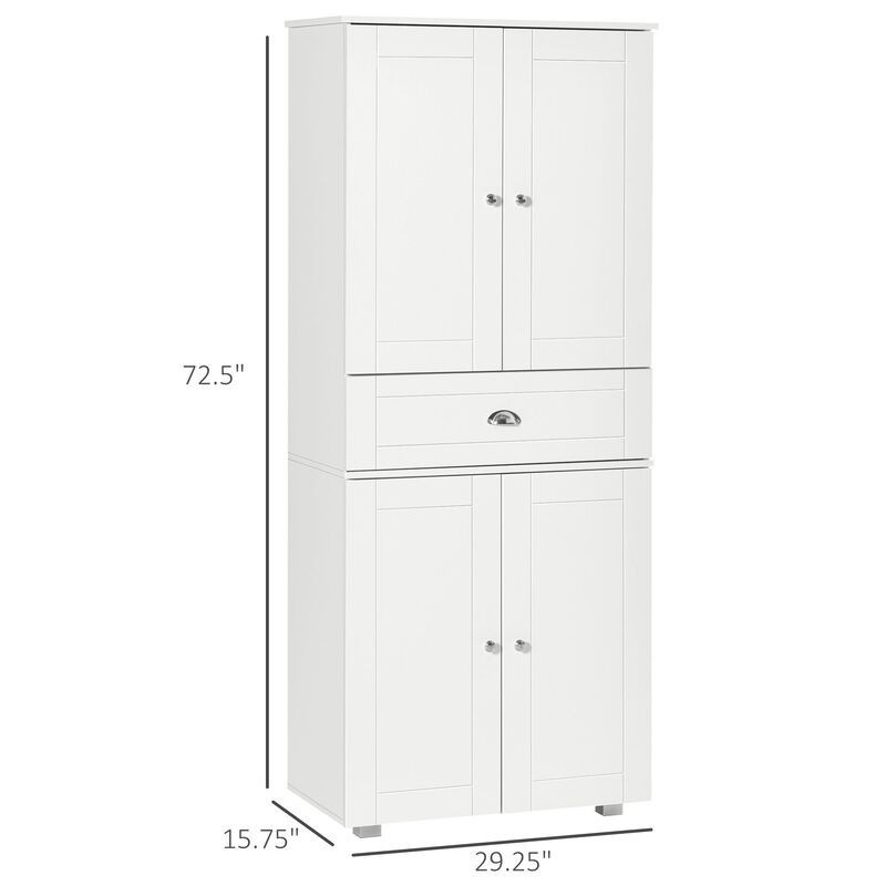 Kitchen Pantry Cabinet, Tall Kitchen Storage Cabinet, Freestanding Pantry with 2 Double Doors, Adjustable Hinge and Drawer for Kitchen, White