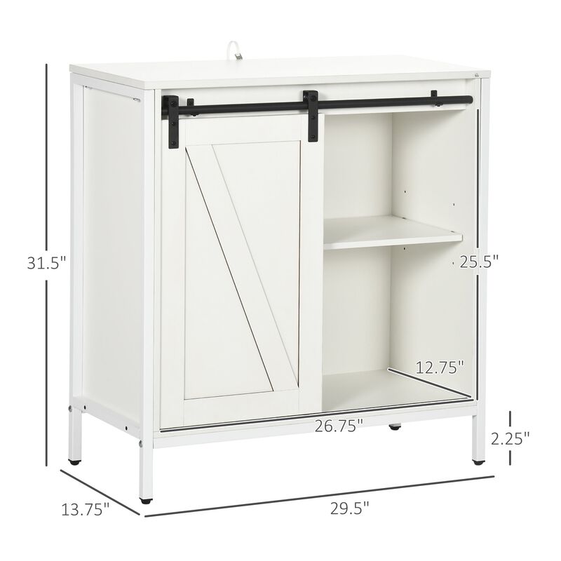 Buffet Cabinet, Farmhouse Sideboard, Bar Cabinet with Adjustable Shelf, Sliding Barn Door for Kitchen, White