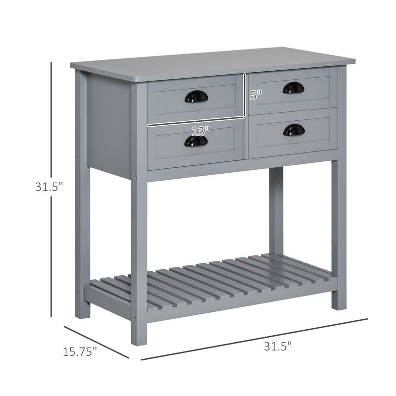 Sideboard Buffet Cabinet, Storage Serving Console Table with 4 Drawers and Slatted Bottom Shelf for Kitchen, Living Room, Grey