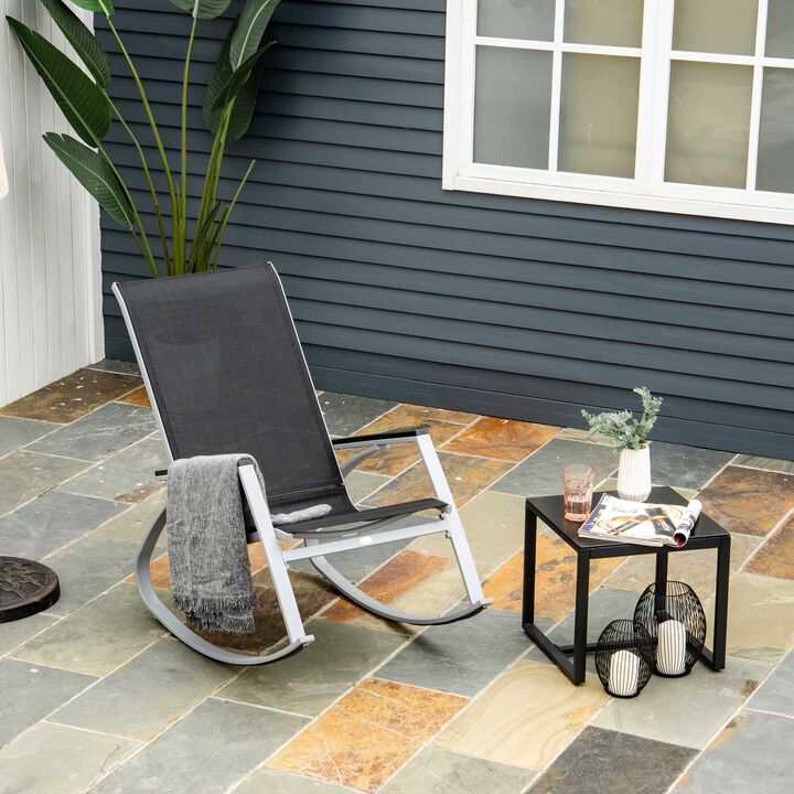 Outdoor Modern Front Porch Patio Rocking Sling Chair - Black / Silver