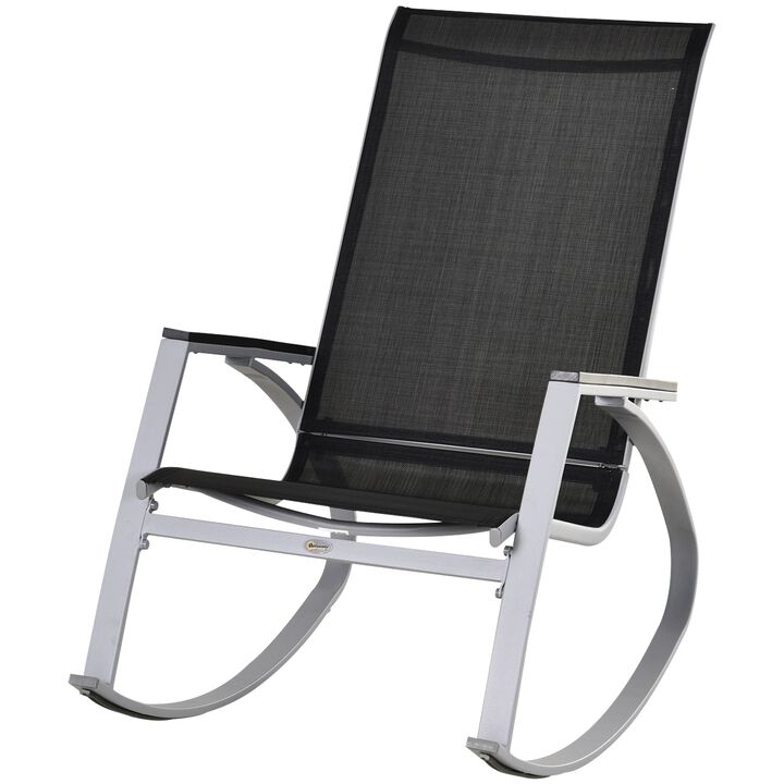 Outdoor Modern Front Porch Patio Rocking Sling Chair - Black / Silver