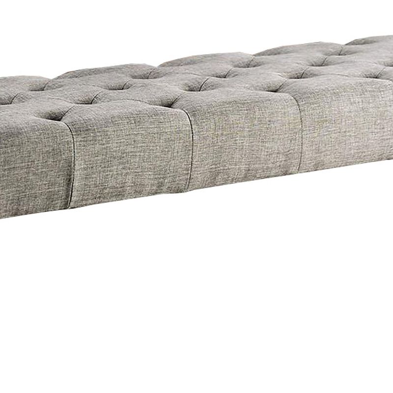 48 Inches Bench with Tufted Seat and Chamfered Legs, Light Gray - Benzara