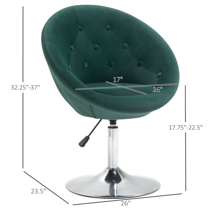 Modern Makeup Vanity Chair Round Tufted Swivel Accent Chair with Chrome Frame Height Adjustable for Living Room, Bedroom, Green