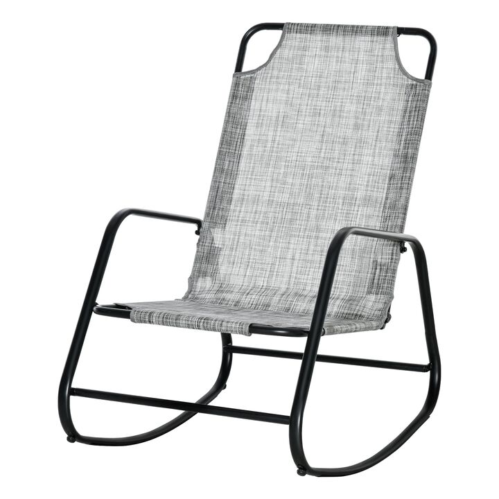 Garden Rocking Chair, Outdoor Indoor Sling Fabric Rocker for Patio, Balcony, Porch, Grey