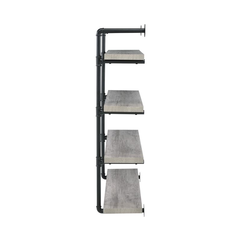 46 Inch 4 Tier Metal and Wooden Wall Shelf, Black and Gray - Benzara