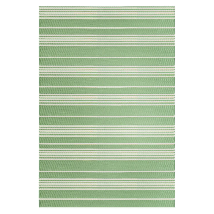 4' x 6' Green and White Striped Rectangular Outdoor Area Rug