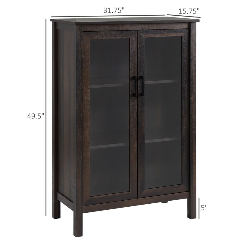 Rustic Kitchen Storage Cabinet, Accent Sideboard with Glass Doors Adjustable Shelves for Dining Living Room, Brown Wood Grain