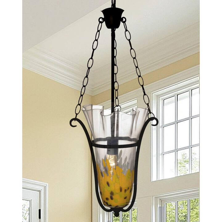 28" Yellow and Black Spiral Leaf Glass Pendant Ceiling Light Fixture