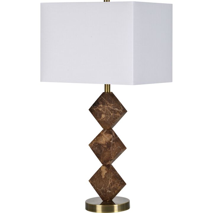 27" Geometric Marble Table Lamp with Off White Modified Drum Shade