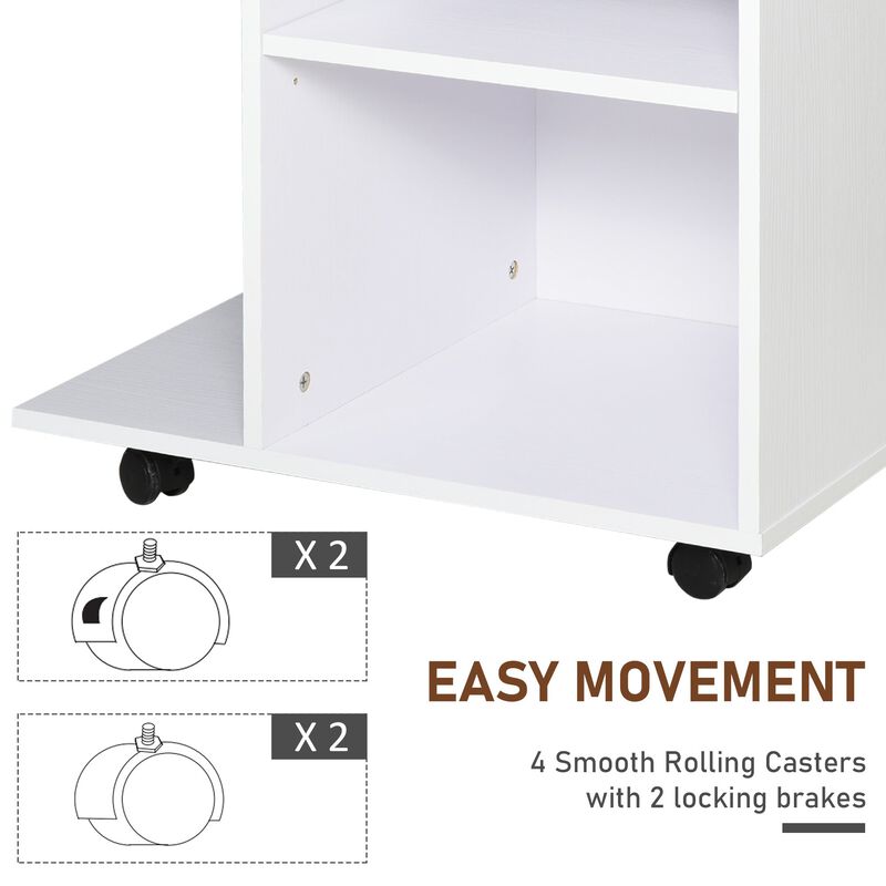 Printer Table Desk  Rolling Cart Stand with Wheels  Adjustable Shelf  Drawer and CPU Stand  White