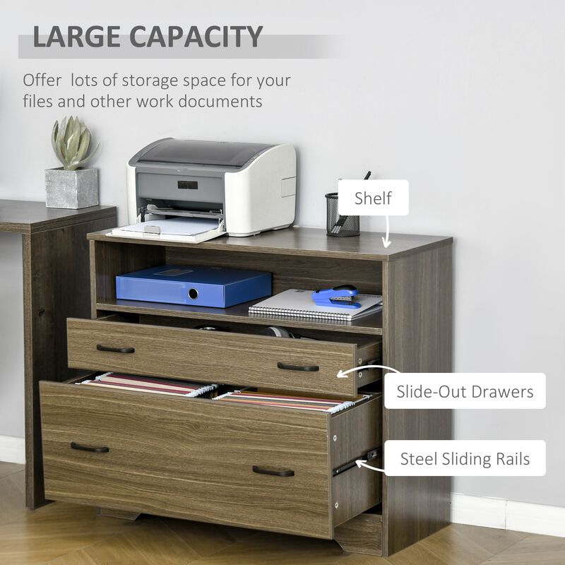 Lateral File Cabinet with Shelf, Office Storage Cabinet with 2 Drawers, Fits Letter Sized Papers, Charcoal Grey