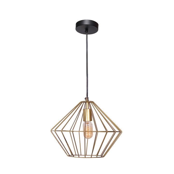 12" Black and Gold Angular Wire Shade Ceiling Pendant Light Fixture