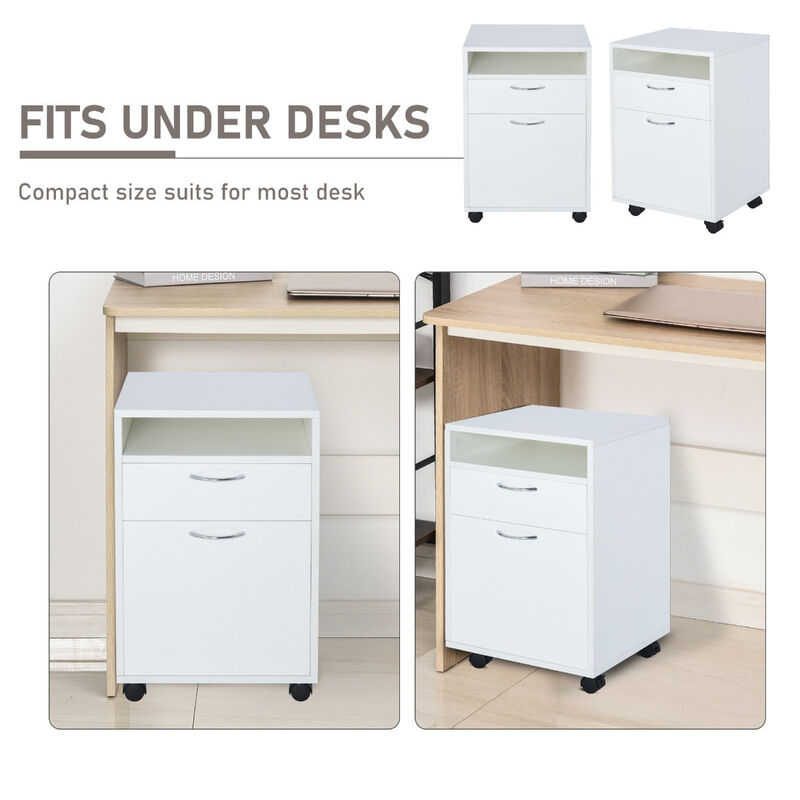 Cabinet for Filing Mobile File Cabinet Organizer with Drawer and Cabinet, Printer Stand with Castors, White