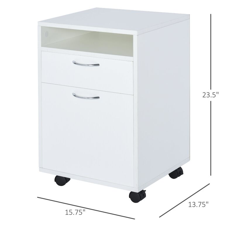 Cabinet for Filing Mobile File Cabinet Organizer with Drawer and Cabinet, Printer Stand with Castors, White