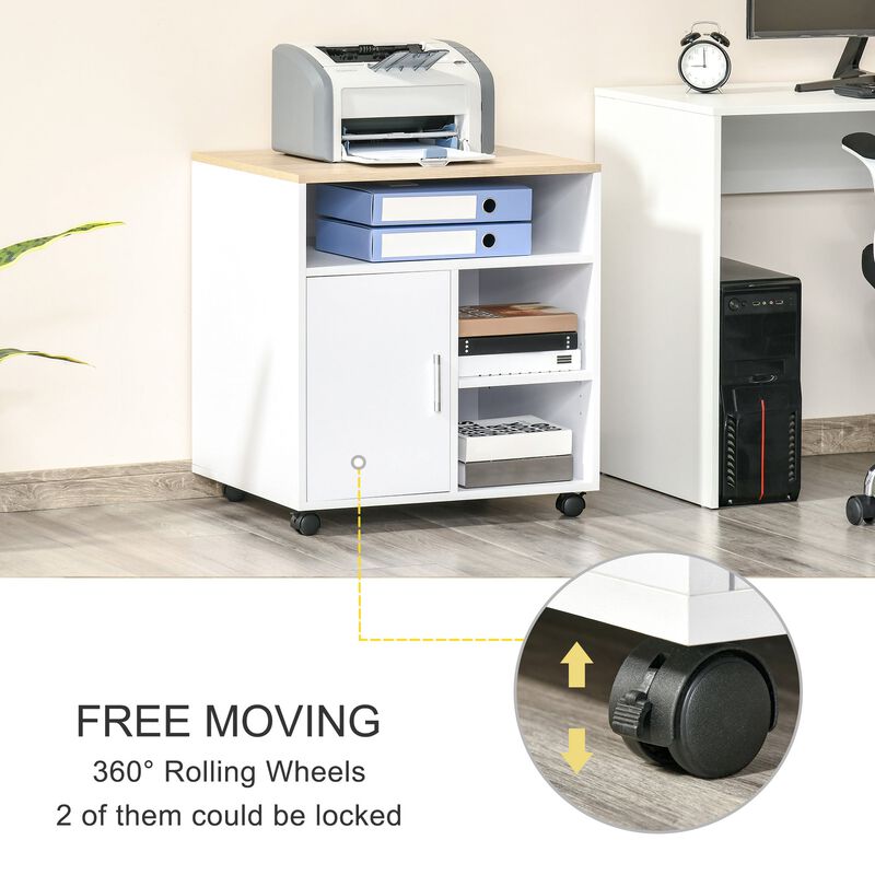 Printer Stand Multipurpose Moveable Filing Cabinet with Ample Inner Storage Space & 4 Easy-Rolling Wheels, White