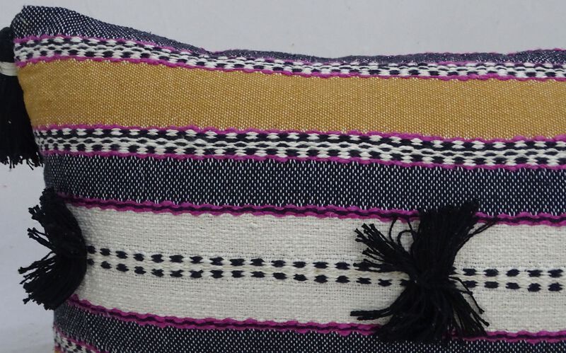Handwoven 14"X 24" Throw Pillow with Poms