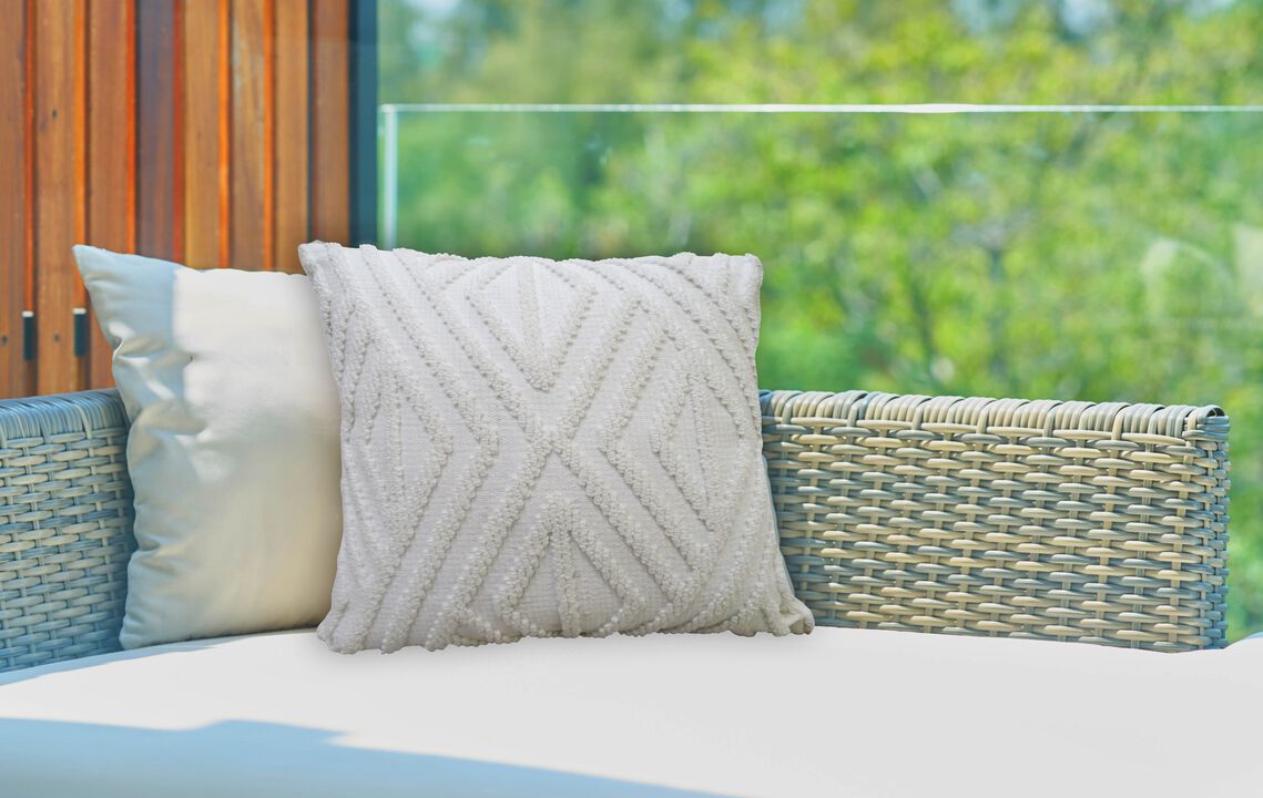White Outdoor Indoor Decorative Diamond Pillow 18"x18"