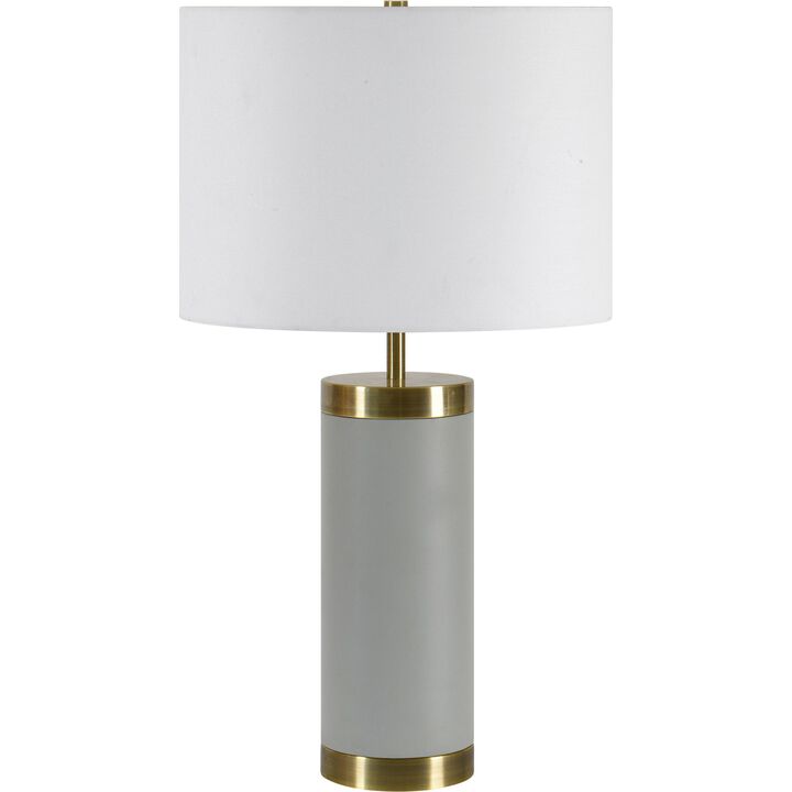 25.25" Antiqued Gray Table Lamp with Off White Brass Drum