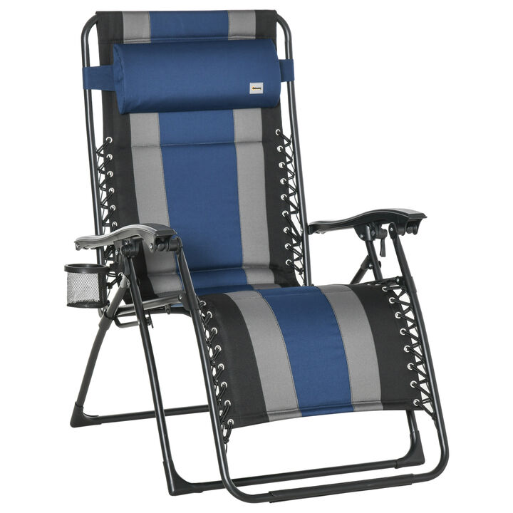 Zero Gravity Lounger Chair, Folding Reclining Patio Chair, with Cup Holder and Headrest, for Events and Camping, Blue