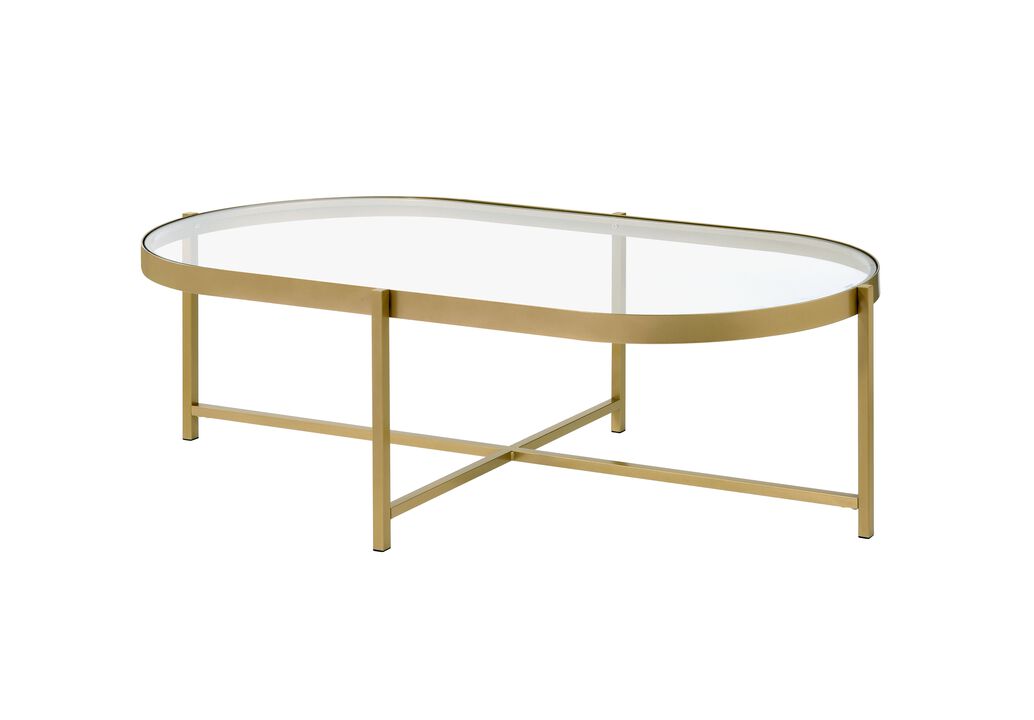 ACME Charrot Coffee Table, Clear Glass & Gold Finish