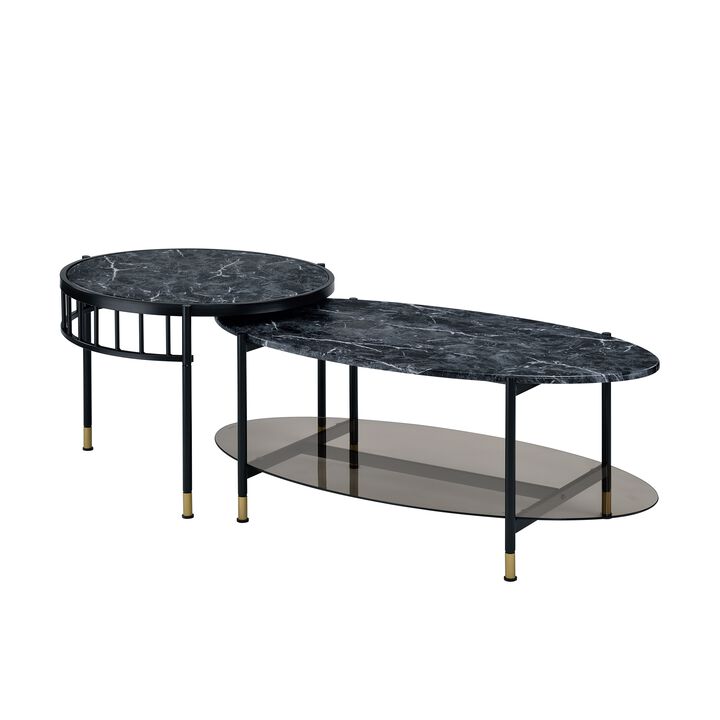 ACME Silas Nesting Coffee Table, Faux Marble Top & Black Finish
