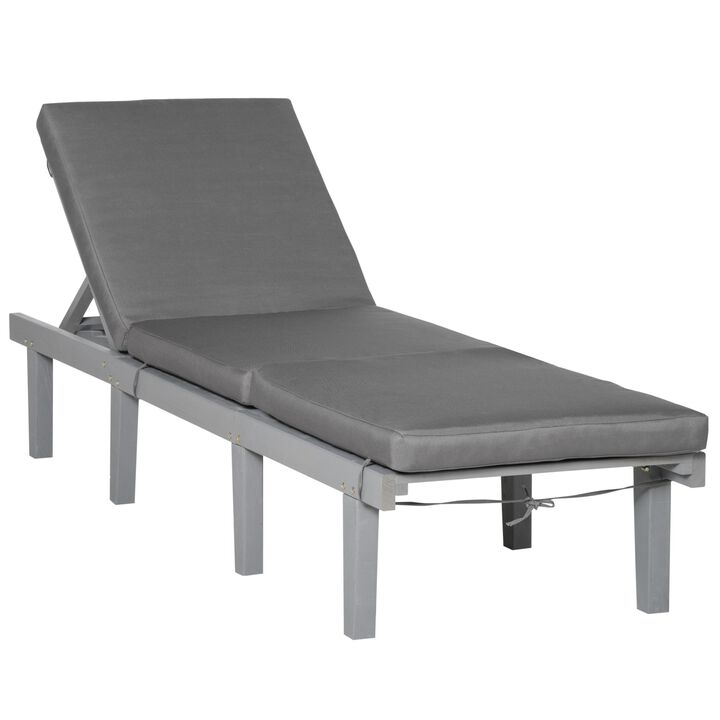 Chaise Lounge Chair for Outdoor, Patio Recliner with 4-Position Adjustable Backrest and Cushion for Deck, Beach, Lawn and Sunbathing, Grey