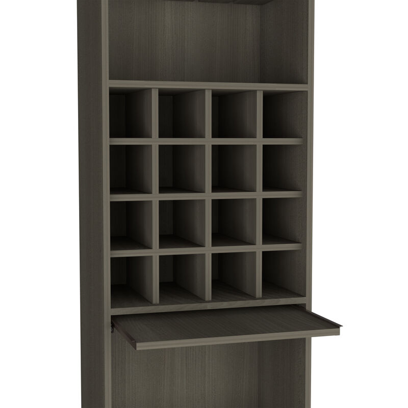 DEPOT E-SHOP Soria Bar Double Door Cabinet, Sixteen Built-in Wine Rack, Concealable Serving Tray, One Shelf, Smokey Oak