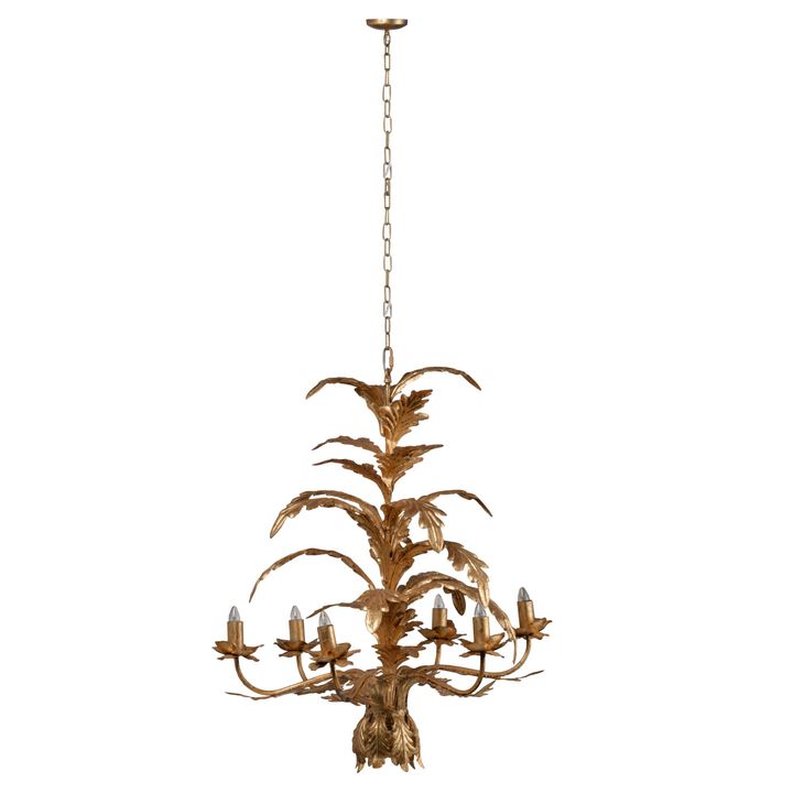 29.75" Gold and Clear Classic Style Six Light Chandelier