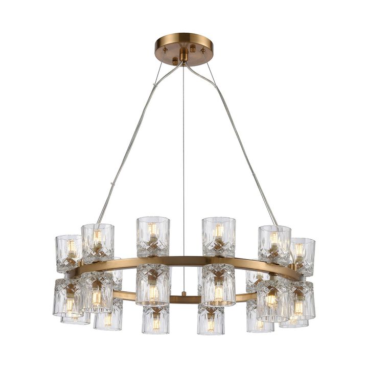 7.50” Clear and Satin Brass Double Vision 24-Light Chandelier