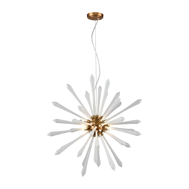 28" Frosted White and Bronze 13-Light Chandelier