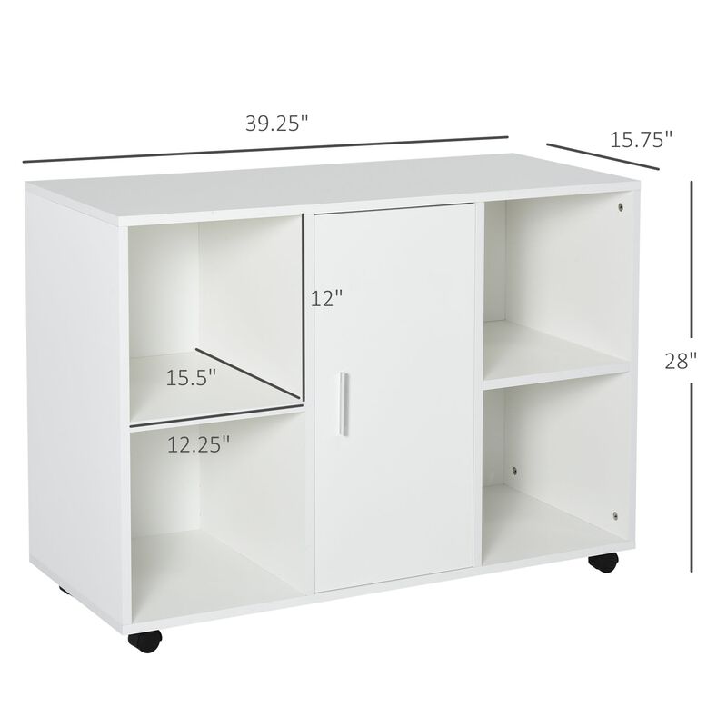 Multipurpose Filing Cabinet Printer Stand with an Interior Cabinet, 2 Shelves, Printers/Scanner Area, White