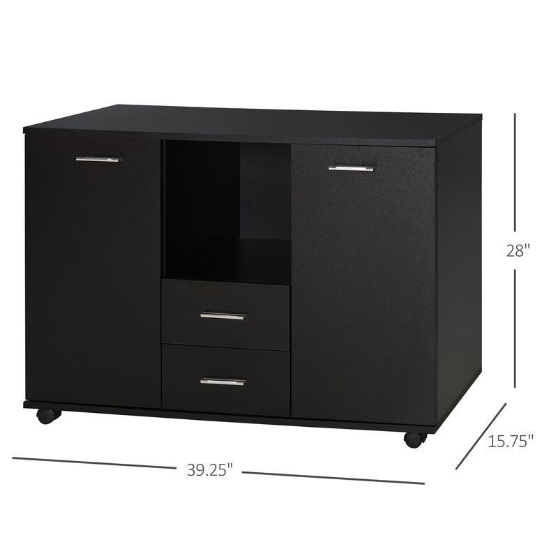 Multifunction Office Filing Cabinet Printer Stand with 2 Drawers, 2 Shelves, & Smooth Counter Surface, Black