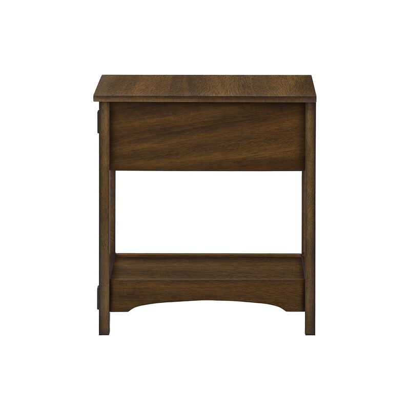 Monarch Specialties I 3955 - Accent Table, End, Side Table, Nightstand, 2 Tier, Narrow, Storage Drawer, Brown Veneer, Transitional