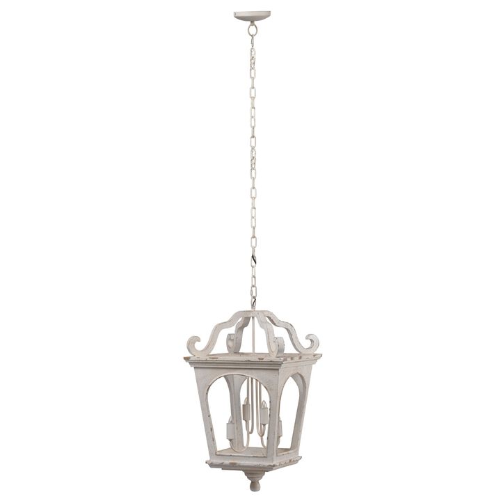 28.5" White and Clear Distressed Finish Four Light Chandelier
