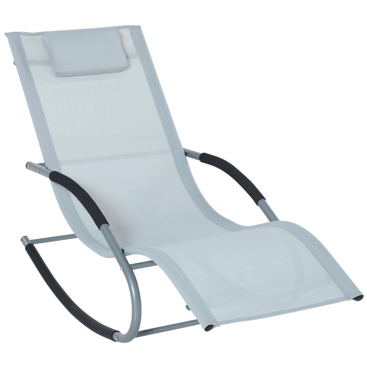Zero Gravity Rocking Chair Outdoor Chaise Lounge Chair Recliner with Detachable Pillow & Weather-Fighting Fabric for Patio, Deck, Pool, Grey
