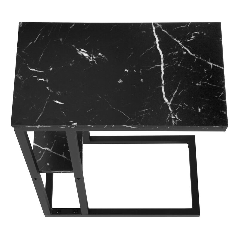 Monarch Specialties I 3674 Accent Table, C-shaped, End, Side, Snack, Living Room, Bedroom, Metal, Laminate, Black Marble Look, Contemporary, Modern