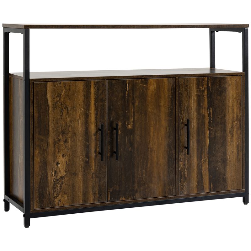 Industrial Kitchen Sideboard, Buffet Cabinet with Storage Open Compartment and Adjustable Shelves for Living Room, Bedroom, Rustic Brown