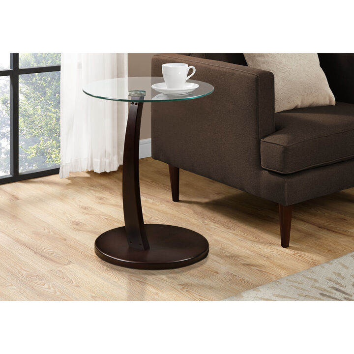 Monarch Specialties I 3001 Accent Table, C-shaped, End, Side, Snack, Living Room, Bedroom, Laminate, Tempered Glass, Brown, Clear, Contemporary, Modern