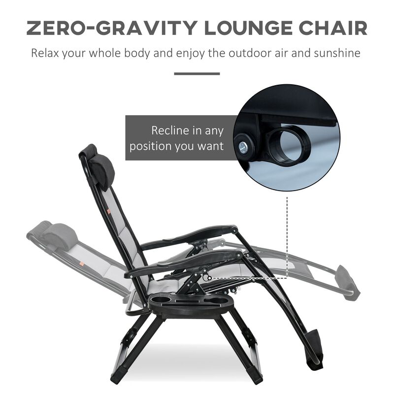 Zero Gravity Lounger Chair, Folding Reclining Patio Chair with Cup Holder, Headrest, Footrest, for Poolside, Camping, Black
