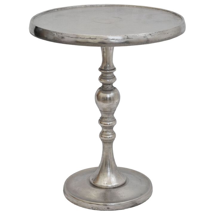 17" Nickel Carved Stem Accent Table