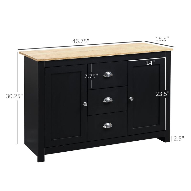 Kitchen Buffet Sideboard with Adjustable Shelves, Dining Sideboard Buffet Cabinet with 3 Storage Drawers, Black