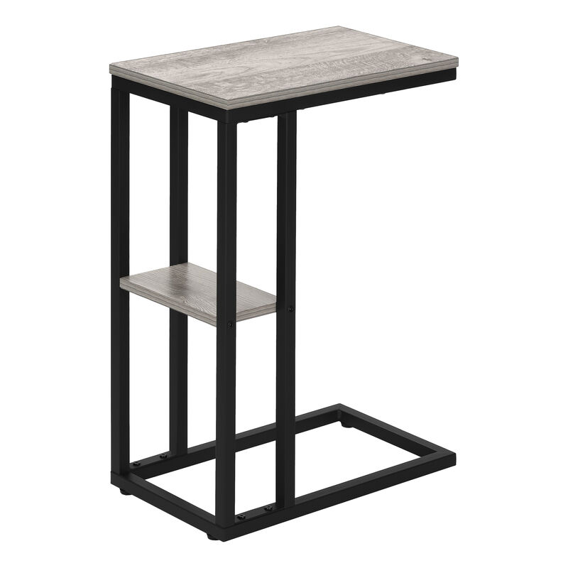 Monarch Specialties I 3671 Accent Table, C-shaped, End, Side, Snack, Living Room, Bedroom, Metal, Laminate, Grey, Black, Contemporary, Modern