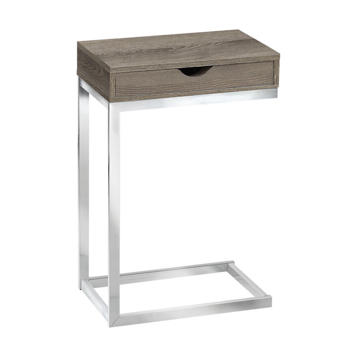 Monarch Specialties I 3254 Accent Table, C-shaped, End, Side, Snack, Storage Drawer, Living Room, Bedroom, Metal, Laminate, Brown, Chrome, Contemporary, Modern