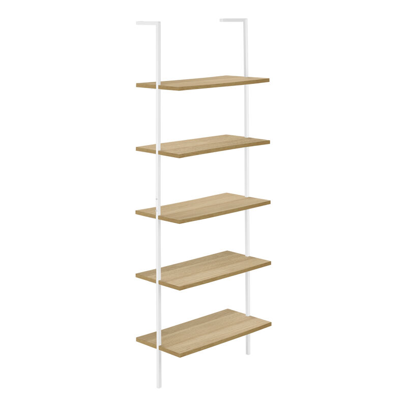 Monarch Specialties I 3686 Bookshelf, Bookcase, Etagere, Ladder, 5 Tier, 72"H, Office, Bedroom, Metal, Laminate, Natural, White, Contemporary, Modern
