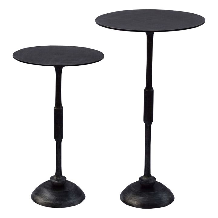 Set of 2 Antique Charcoal Gray Circular Pedestal Accent Tables 25"