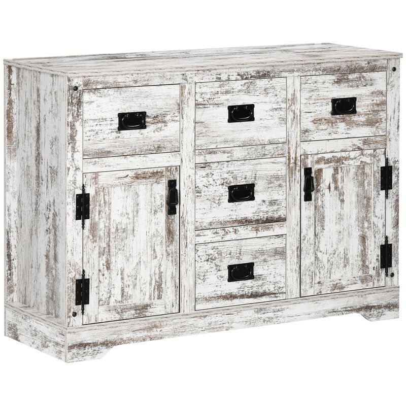 Sideboard Buffet Kitchen Sideboard Cabinet with Five Drawers Two Door Cabinets Adjustable Shelf for Living Room White