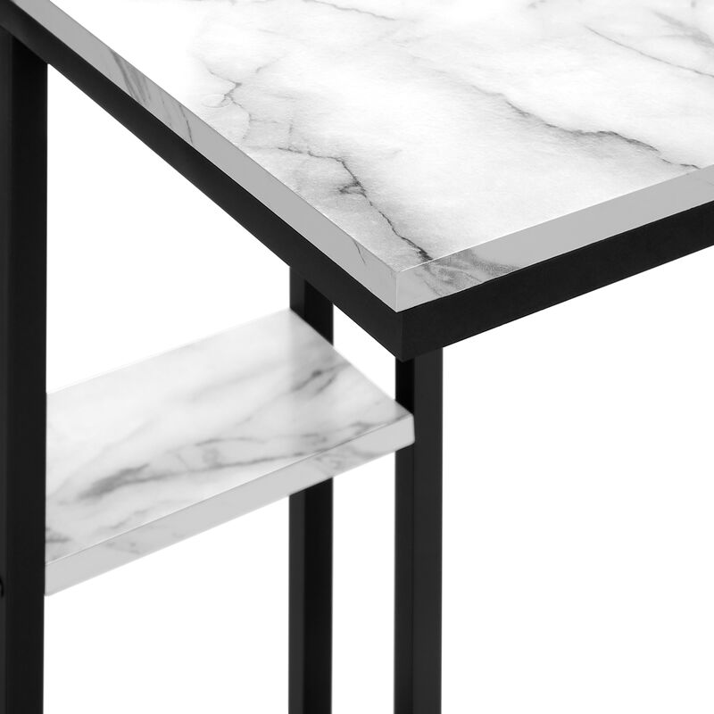 Monarch Specialties I 3675 Accent Table, C-shaped, End, Side, Snack, Living Room, Bedroom, Metal, Laminate, White Marble Look, Black, Contemporary, Modern