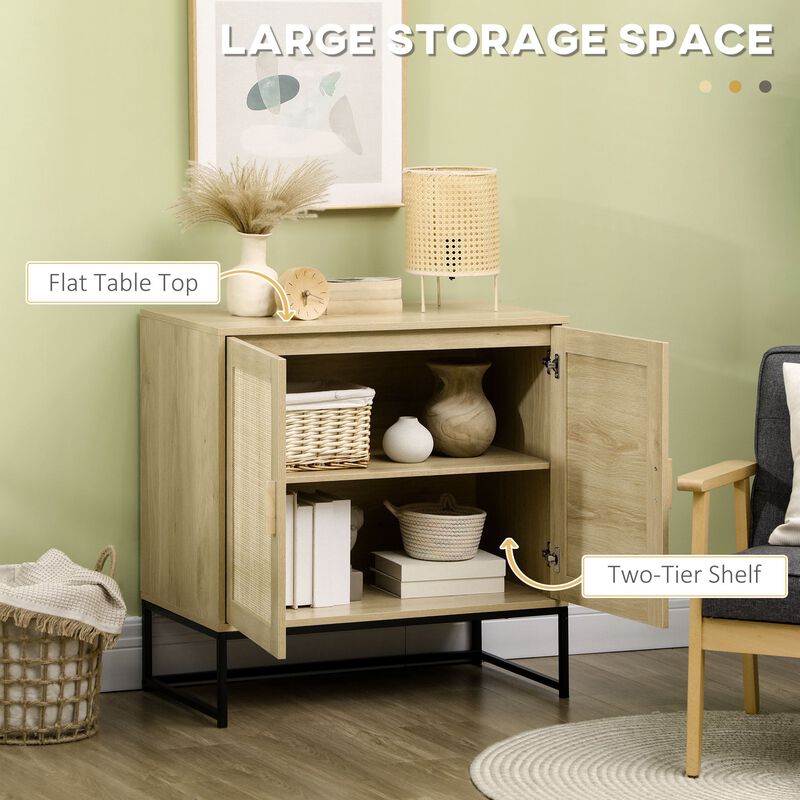 Sideboard Cabinet with Rattan Doors, Adjustable Shelf, Metal Base, Storage Cabinet for Living Room, Bedroom, Kitchen,