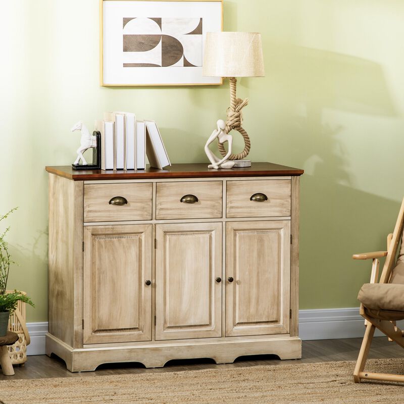 Sideboard Buffet Kitchen Sideboard Cabinet with 3 Drawers 3 Door Cabinets Adjustable Shelf for Living Room Natural
