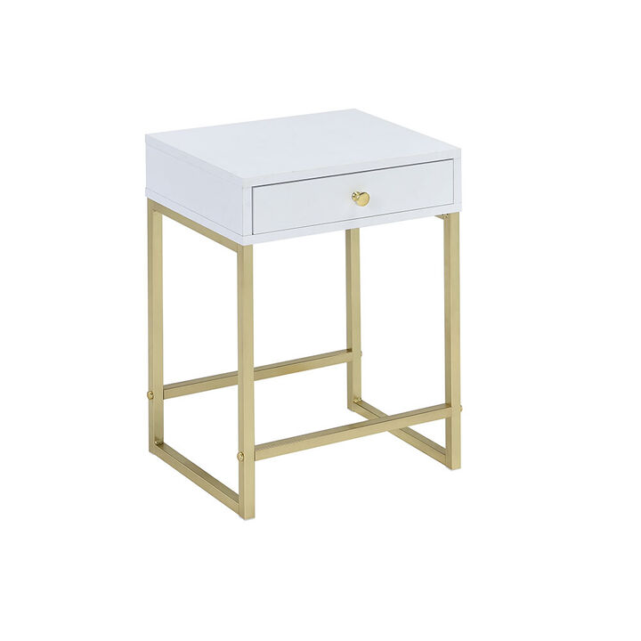 ACME Coleen Side Table, White & Brass